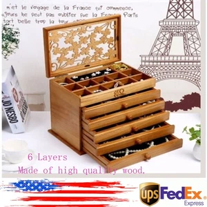 6 Layers Large Vintage Wooden Jewelry Box Necklace Organizer Storage Gift Box - Picture 1 of 11
