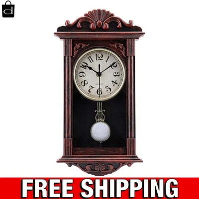 Vintage Pendulum Decorative Wall Clock Battery-Operated Brown Office/Home De... - Image 1 of 4