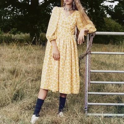 SHRIMPS Titania Yellow Sequined Wrap Dress US6 NWT - Image 1 of 4