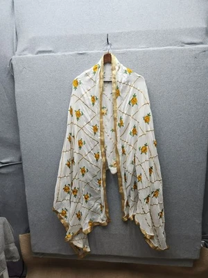 Yellow Floral Printed Kimono Shrug Wrap With Gold Trim For Women - Imagem 1 de 2