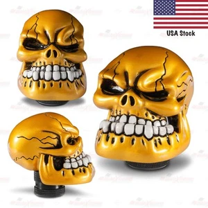 GOLD Skull Head Gear Shift Knob Lever 5/6 MT Speed Rubber Adapters Universal Fit - Picture 1 of 7
