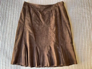 VS2 By Vakko Tan Brown 100% Goat Suede A-Line Skirt Size 10 Western Festival Y2K - Picture 1 of 9