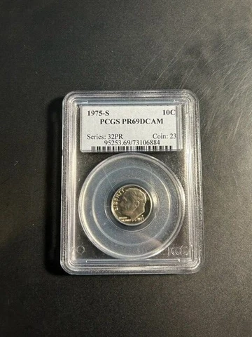 1975 S Roosevelt Dime 10C PCGS PR69 DCAM Cover