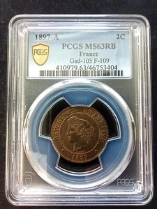 France : 5 Centimes Cérès 1897 A ; PCGS : MS 63 - Picture 1 of 2