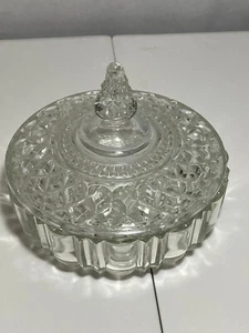 Vintage Clear Glass Diamond Cut Pattern Candy Dish with Lid - Picture 1 of 6