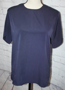 Blusa de manga corta vintage Notations Petite azul marino liso para mujer talla 10 - Imagen 1 de 3