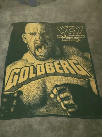 WCW Biederlack Blanket Throw Goldberg Wrestling Made In USA 50x58 Black Gold Cover