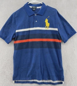 Polo Ralph Lauren Shirt Boys Sz XL Short Sleeve Large Pony Blue Striped Polo - Picture 1 of 8