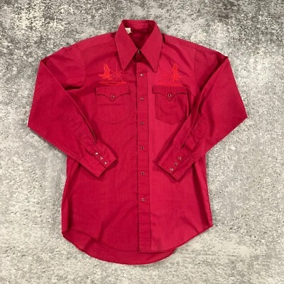 Camisa Western De Colección Para Hombre Mediana M Roja Cosida Yugo Perla A Presión Años 70 80 Vaquero Foto 1 de 4