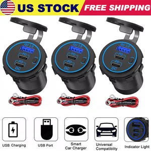 Chargeur Voiture Rapide 12-24V USB C 3 Ports PD & QC3.0 Prise Prise pour Bateau RV Marine - Photo 1 sur 12