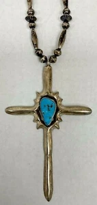 Indianer Navajo Handarbeit Kreuz Anhänger in Sterlingsilber und Türkis - Bild 1 von 8
