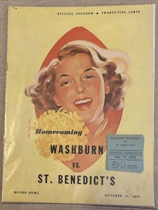 Homecoming Program 1952 Washburn vs St Benedict’s w/ 2 Ticket Stubs - Bild 1 von 3