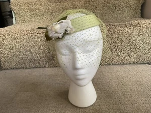 Vintage Green Netting Veil Flower Hat Cap - Picture 1 of 4