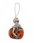 Halloween Holz Ornament Skelett in Kürbis als Mitbringsel & Deko 8cm