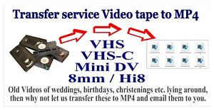 VIDEO TAPE TO DIGITAL TRANSFER SERVICE VHS vhs-c, MINI DV,  8mm email file