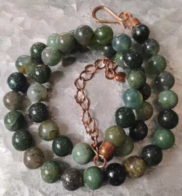 Hermoso Collar de Cuentas de Ágata Musgo Firmado JAY KING DTR con Cierre de Cobre, 18"+! Foto 1 de 4