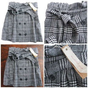 Mustard Seed Mini Skirt S Black Check Plaid Tie Belt Schoolgirl Academia Y2K NWT - Picture 1 of 8