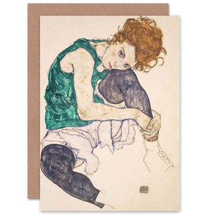 Egon Schiele Seated Woman Legs Drawn Adele Herms Blank Greeting Card