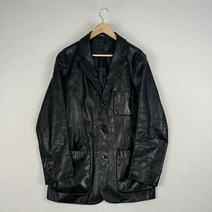 Gap Black Leather Coat Jacket Blazer 3 Button Pocket Smooth Soft Men Size Medium - Picture 1 of 6