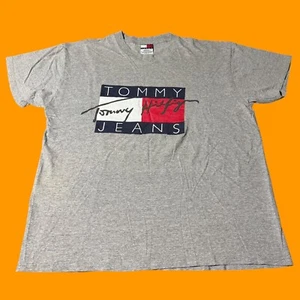 T-shirt Tommy Hilfiger Jeans grigia Y2K vintage cotone USA grande - Foto 1 di 7
