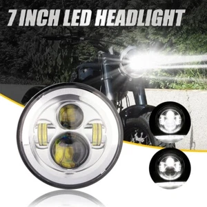 7" LED Headlight 150W Chrome Lamp Hi-Lo Beam for Harley Honda Yamaha Motorcycle - Picture 1 of 12