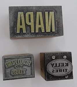 VINTAGE WOODEN PRINTER BLOCKS NAPA, ROAD KING TIRES AND KELLY SPRINGFIELD TIRES - Picture 1 of 5
