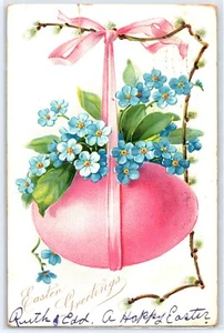 Antigua postal en relieve de vacaciones de Pascua - huevo con flores (1908) - Imagen 1 de 2