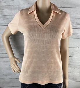 True Vintage V-Neck Polo Shirt Small Peach Textured Knit Collared Short Sleeve - Bild 1 von 12