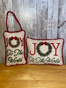 Joy To The World Cross-Stitch Needlepoint Christmas Pillows Door Knob Set Of 2 - Picture 1 of 6