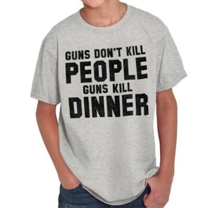 Pro Guns Don't kill People Guns Kill Dinner Youth Crewneck T Shirts Boy or Girl - Picture 1 of 6