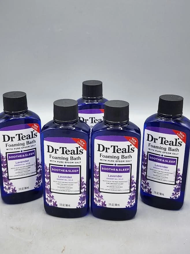 Dr Teal's Baño Espumoso Pura Sal de Epsom Calmar y Dormir Lavanda 3oz LOTE DE 5 Foto 1 de 1