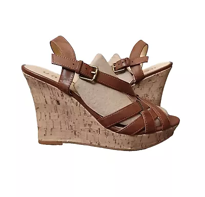 Unisa Wedge Heel Sandals 6.5 M Brown Unalason J Shoes Sling Back Cork - Image 1 of 4