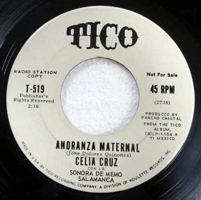 CELIA CRUZ 45 Amoranza Maternal/Afecto Y Carino NEAR MINT Tico PROMO latin c4196 - Image 1 of 2