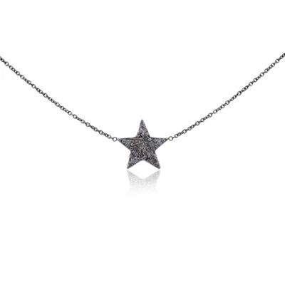 Colar pingente de prata esterlina 925 com pingente de estrela pavê joia de diamante real PRESENTE - Imagem 1 de 4
