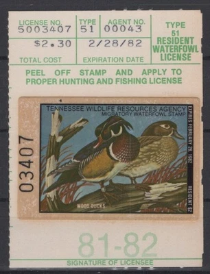 Tennessee 5 VF State Hunting Permit Duck Stamp Revenue Zayix 0825SB1807 - Image 1 of 2