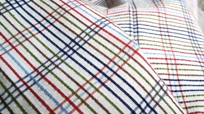 Striped Textured Cotton Seersucker Remnant  30" x 45"  White Red Blue  Green - Image 1 of 3