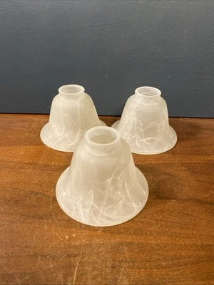 Set of 3 Ceiling Fan & Light Fixture 6” Glass Pendant Shade White Swirl 2” Fitt. - Image 1 of 4