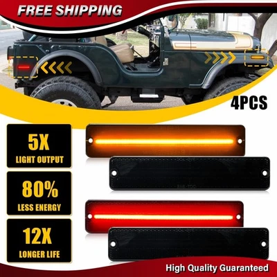 4X Smoked Front Rear LED Side Marker Lights For 1984-1991 Jeep Grand Wagoneer - Image 1 of 4
