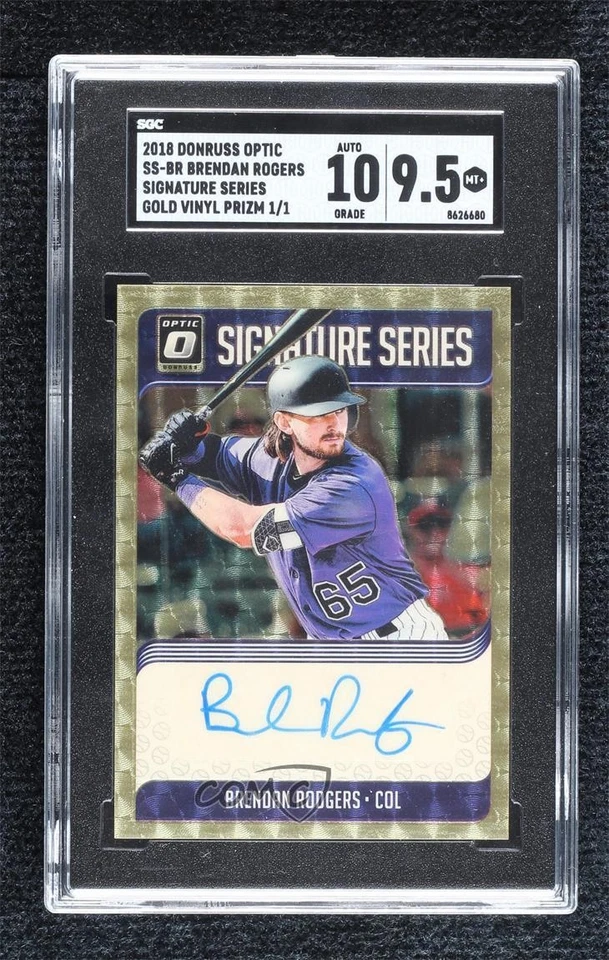 2018 Donruss Optic Gold Vinyl Prizm 1/1 Brendan Rodgers SGC 9.5 Mint+ Auto b4d - Image 1 of 3