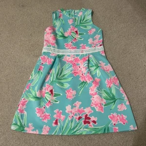 Lilly Pulitzer Girls Sleeveless Tropical Floral Dress Size 16 EUC Aqua - Picture 1 of 11