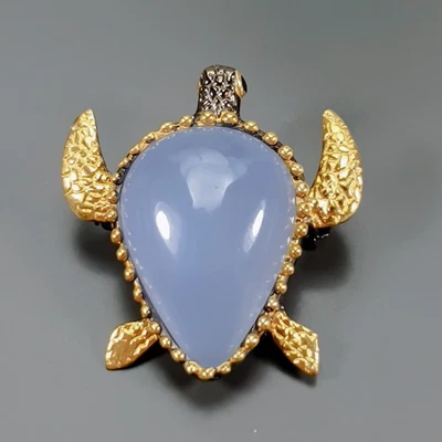 Broche de calcedonia natural hecho a mano de 30 quilates + plata de ley 925/NB30034 Foto 1 de 4