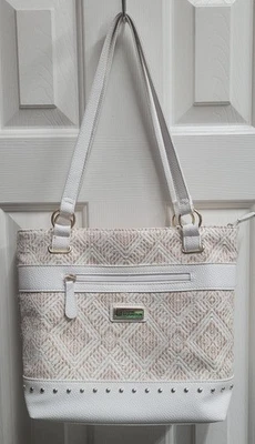 Cartera Stone Mountain blanca suave guijarros beige y costura de orquídea Foto 1 de 4