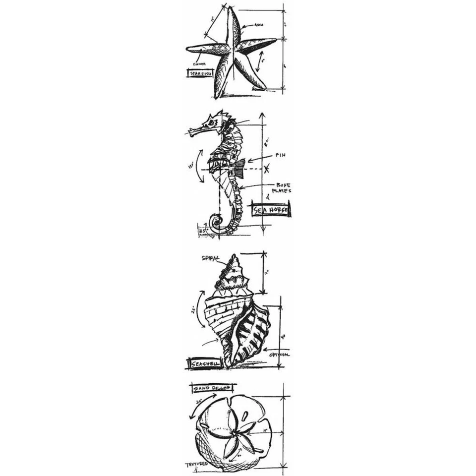 THMB017 Tim Holtz/Stampers Anonymous Nautical Adling Juego de 4 estampillas caballito de mar Foto 1 de 1