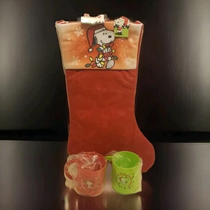  Peanuts Snoopy Christmas Stocking & 2 Sprinkle Of Christmas Kids Plastic Mugs  - Picture 1 of 2