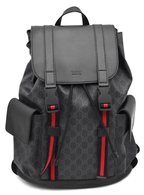 Mochila GUCCI GG Supreme Monograma Piel de becerro Doble Hebilla Negra 495563 Foto 1 de 4
