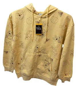 Disney Winnie the Pooh Yellow Zip Up Sweatshirt Hoodie Jacket Med Embroidered - Picture 1 of 12