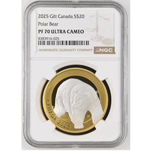 Moneda dorada de plata de 1 oz de oso polar retratos de animales de Canadá 2025 NGC PF 70 UCAM - Imagen 1 de 6