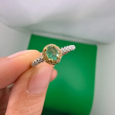 925 Sterling Silver Ring Oval 4x3mm Green Natural Emerald Gemstone Jewelry Women - Image 1 of 4