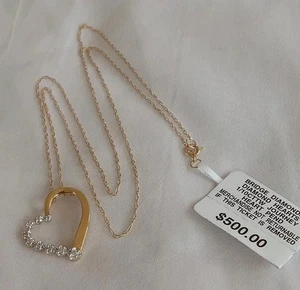BEAUTIFUL 1/10CTTW Heart Pendant 14k Gold With Necklace 18" NWTAG! - Picture 1 of 7