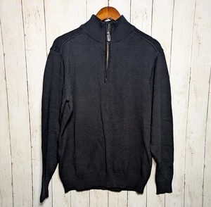 Suéter Oscar de la Renta Negro Media Cremallera Tejido Algodón Hombre Grande Minimalista Nuevo con Etiquetas - Imagen 1 de 6